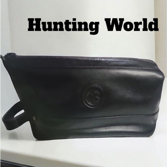 Hunting World Black Leather Toiletry Bag - Picture 1 of 11